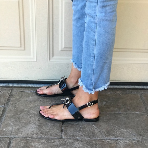 Time Travel Black Bow Jelly Flat Sandals - Picture 2 of 8